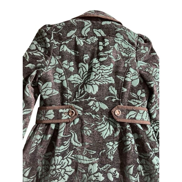 Elevenses Teal Emerald Isle Brocade Ruffled Victorian Puff Sleeve Coat Sz 2 - Picture 12 of 16